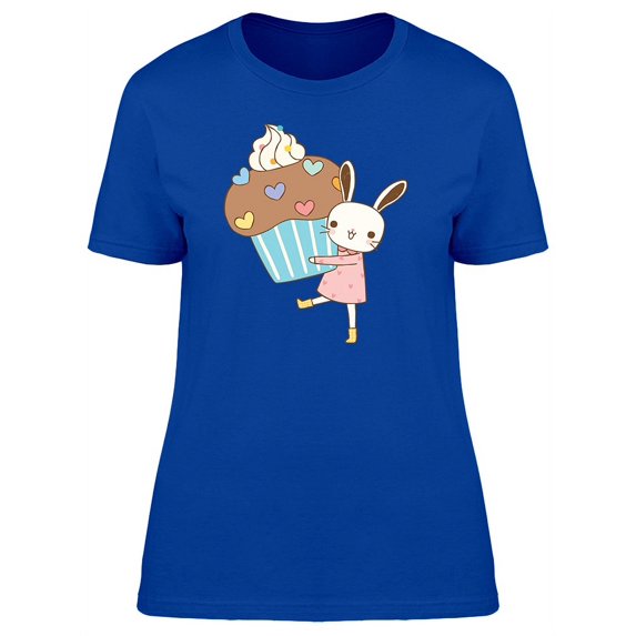 Cute Bunny With Birthday Cupcake T-Shirt Women -Image by Shutterstock, Female Small