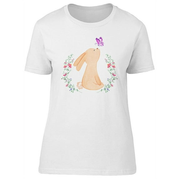 Cute Bunny With Butterfly T-Shirt Women -Image by Shutterstock, Female Medium