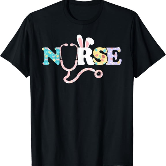 Cute Bunny With Eggs Stethoscope Scrub Nurse Easter Day T-Shirt