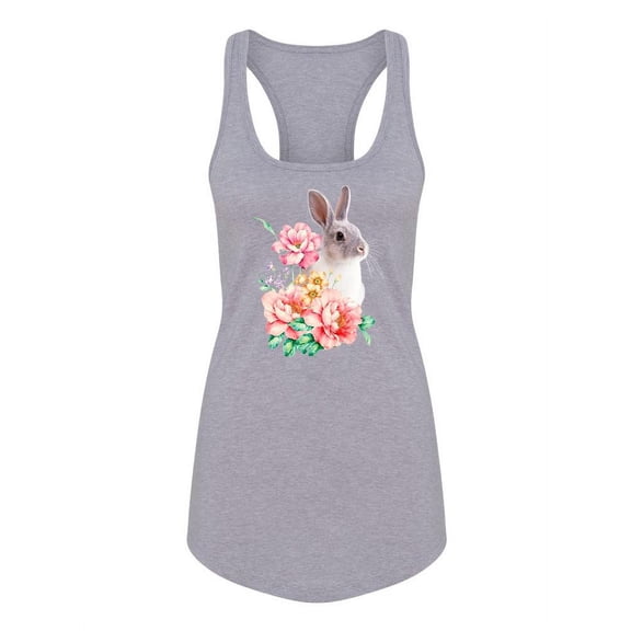 Cute Bunny With Flowers Racerback Tank Women -SPIdeals Designs, Female x-Large