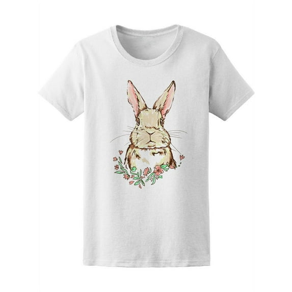 Cute Bunny With Flowers T-Shirt Women -Image by Shutterstock, Female Large