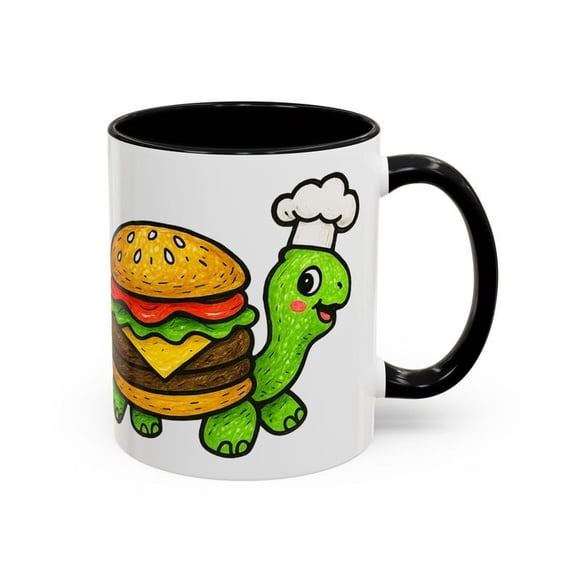 Cute Burger Turtle Mug, Funny Cheeseburger Animal Coffee Cup, KawaI1I Chef Turtle GifT1 Idea for Foodie Lovers, Quirky Mug for Fast Food Fans