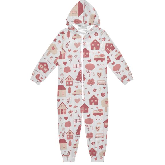 Cute Bus and House One Piece Pajamas Soft Jumpsuit Cozy Sleep and Play Romper Zipper and Pockets 5-6T