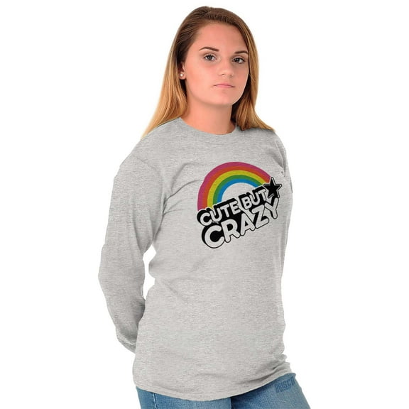Cute But Crazy Sarcastic Funny Gym Women Plus Size Long Sleeve Graphic Tee Brisco Brands 3X