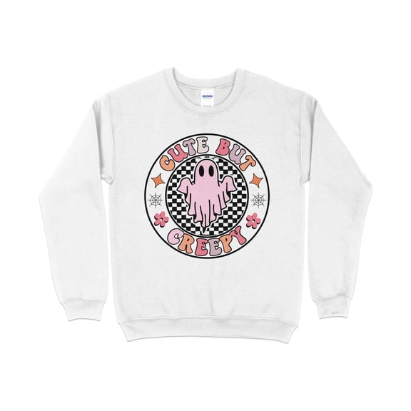 Cute But Creepy, Pumpkin Halloween Sweatshirt, Retro Halloween Crewneck Sweatshirt, Cute Fall Graphic Tee, Unisex Ultra Soft Sweater