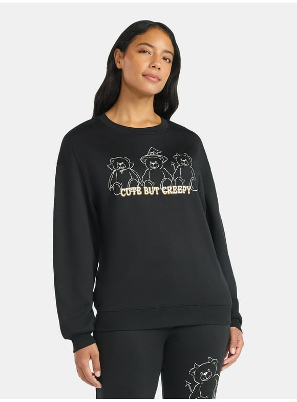 Cute But Creepy Women's Halloween Graphic Sweatshirt with Long Sleeves, Sizes XXS-XXL