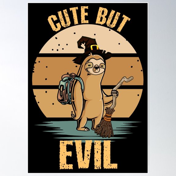 Cute But Evil - Witchy Sloth Poster Wall Art, Modern Wall Decor For Living Room Bedroom, 24x36 UNFRAMED