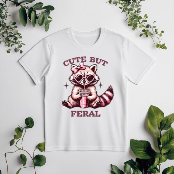 Cute But Feral Funny Bold Statement Sassy Attitude Graphic Unisex tee V51239, for men & women, up to size 5XL