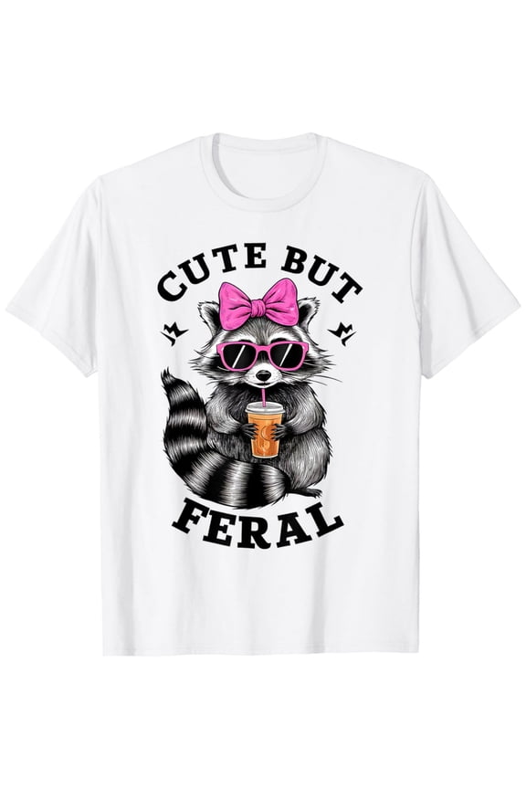 Cute But Feral Funny Colorful Racoon With Sunglasses Racoon Womens T-Shirt