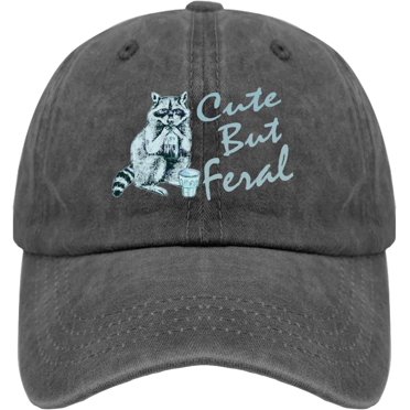 Cute But Feral Funny Raccoon hat for Women Vintage Cotton Washed Baseball Caps Adjustable Dad Hat