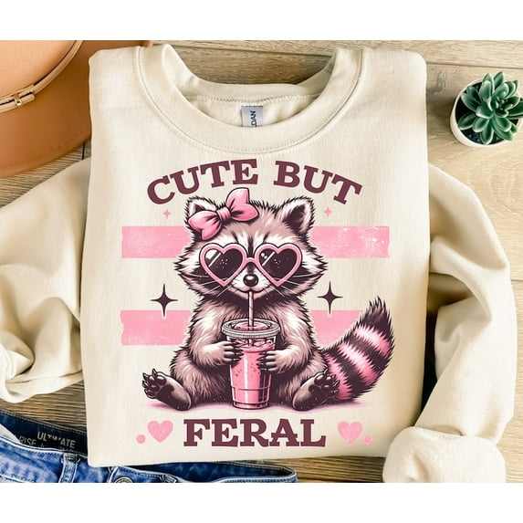 Cute But Feral t-shirt, Funny Raccoon With Bow Shirt, Retro Shirt, Trendy TH190558