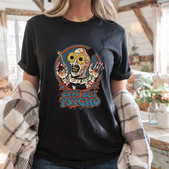 Cute But Psycho Terrifier Art the Clown Tee, Scary Movie T-shirt Sizes ...