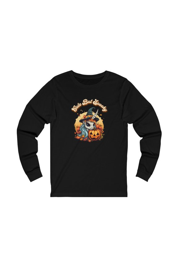 Cute But Spooky Halloween Unicorn LS Shirt, Goth Unicorn Halloween Shirt