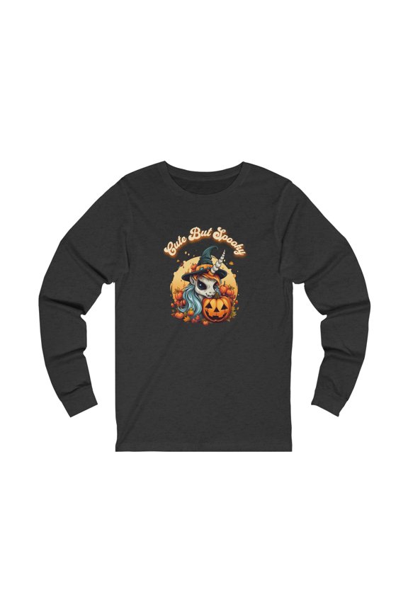 Cute But Spooky Halloween Unicorn LS Shirt, Goth Unicorn Halloween Shirt