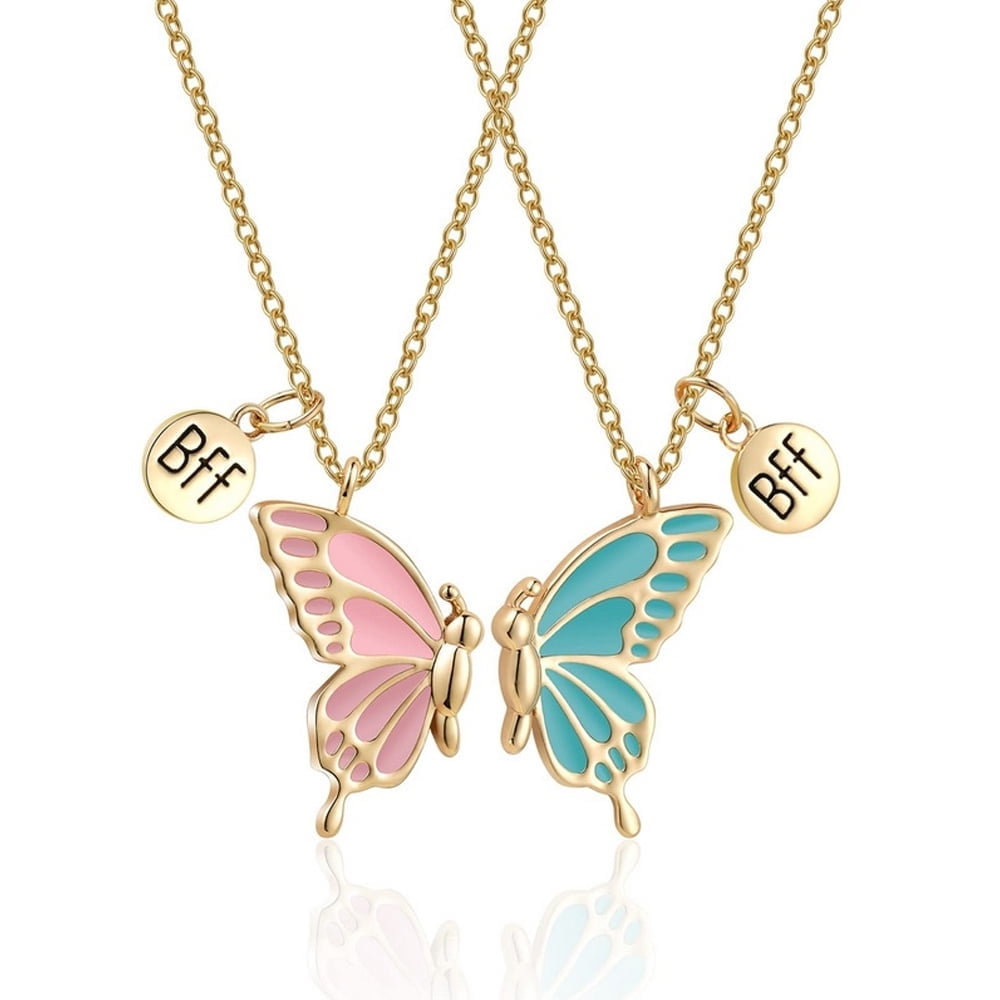 Cute Butterfly BFF Necklaces for 2, Butterfly Friendship Necklace