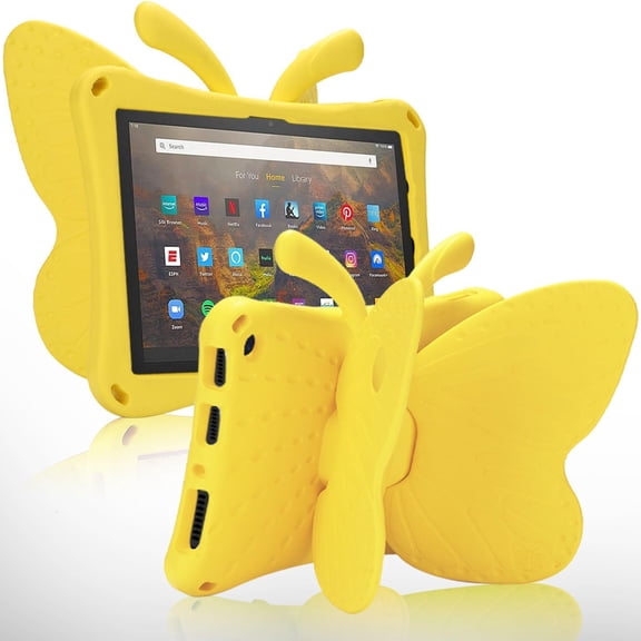 Cute Butterfly Case for Fire Max 11 Tablet (2023 Release, 13th Generation) & Google Pixel Android Tablet 11" - Shockproof Durable EVA Foam Case Lightweight Hard Cover with View Kickstand, Yellow