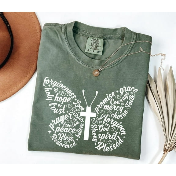 Cute Butterfly Christian Shirt, Butterfly Bible Verses T-Shirt, Faith Tee, Religious Mom Gift, Christ Women Gift
