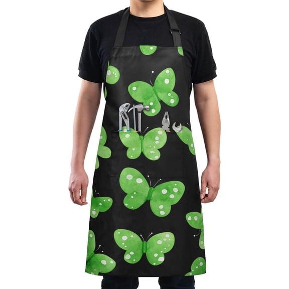 Cute Butterfly Design Chef Kitchen Apron with Pockets for Women Waterproof Aprons for Cooking Baking