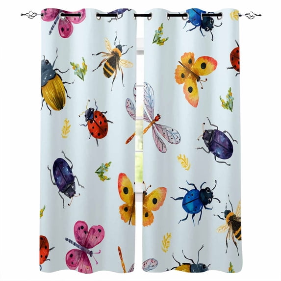 Cute Butterfly Dragonfly Blackout Curtains for Bedroom Living Room Darkening Curtains 63 Inches Long Farmhouse Botanical Floral Blue Window Curtain 2 Panels Set Window Treatment Drapes 42"x63"
