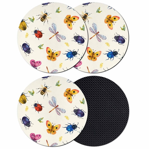 Cute Butterfly Dragonfly Coasters Set of 4, Absorbent Coasters for Drinks, Farmhouse Botanical Floral Beige Coaster for Desk Coffee Table Protection, Home Decor House Warming Gifts 4"