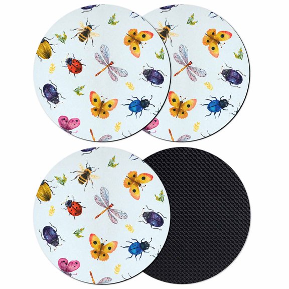 Cute Butterfly Dragonfly Coasters Set of 4, Absorbent Coasters for Drinks, Farmhouse Botanical Floral Blue Coaster for Desk Coffee Table Protection, Home Decor House Warming Gifts 4"