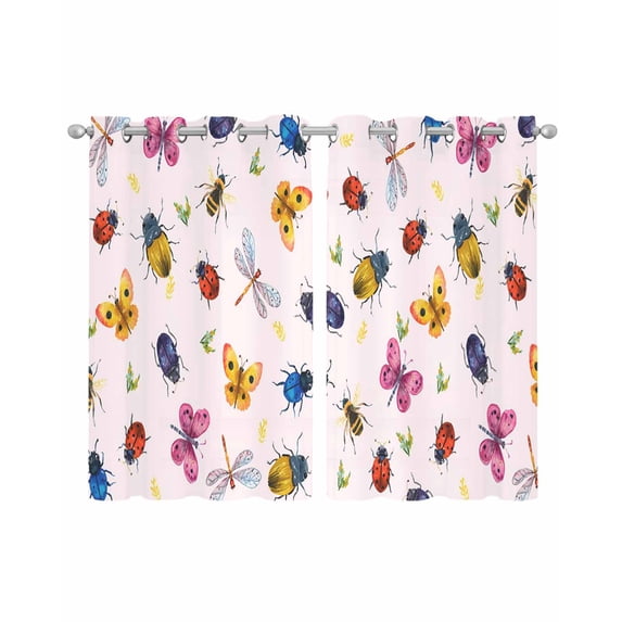 Cute Butterfly Dragonfly Sheer Curtains 39 Inch Length 2 Panels Set for Living Room/Bedroom, Farmhouse Botanical Floral Pink Kitchen Curtains Grommet Semi-Sheer Curtains Window Treatments 27.5"x39"x2