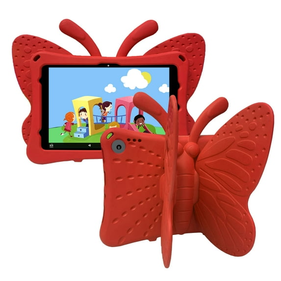 Cute Butterfly Kids Case for Amazon Kindle Fire HD10 & Fire HD 10 Plus Tablet 10.1" (2023/2021 Release - 13th/12th Generation), Shockproof Lightweight Rugged Hard Case with View Kickstand - Red