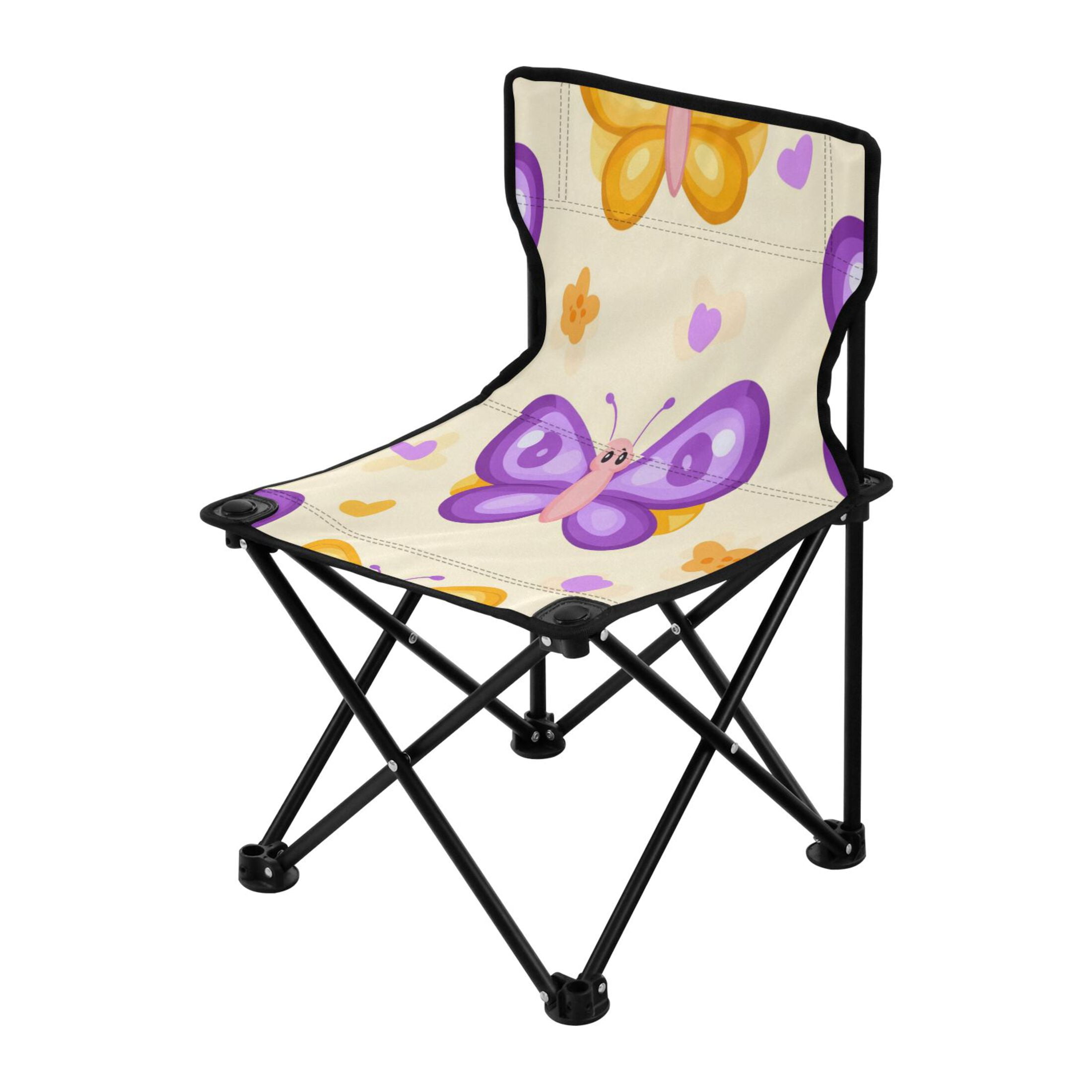 Cute Butterfly Pattern Kids Camping Chairs Folding Chair for Children 14.5x14.5in 600D Oxford Fabric 220lb Capacity