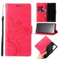 thumbnail image 1 of Cute Butterfly Phone Case for Samsung Galaxy S24 Ultra (2024) - Lightweight Faux Leather/TPU Folio Wallet Case with View Stand / Card Slots Features, Protective Portable Cover Shell, Red, 1 of 7