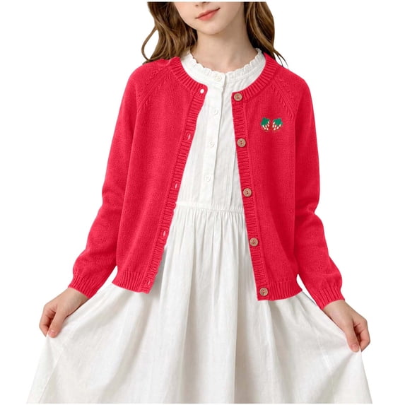 Cute Button Down Cardigans Girls Raglan Sleeve Fall Knit Sweaters Cardigan Casual School Uniforms Tops Red, 3 Y