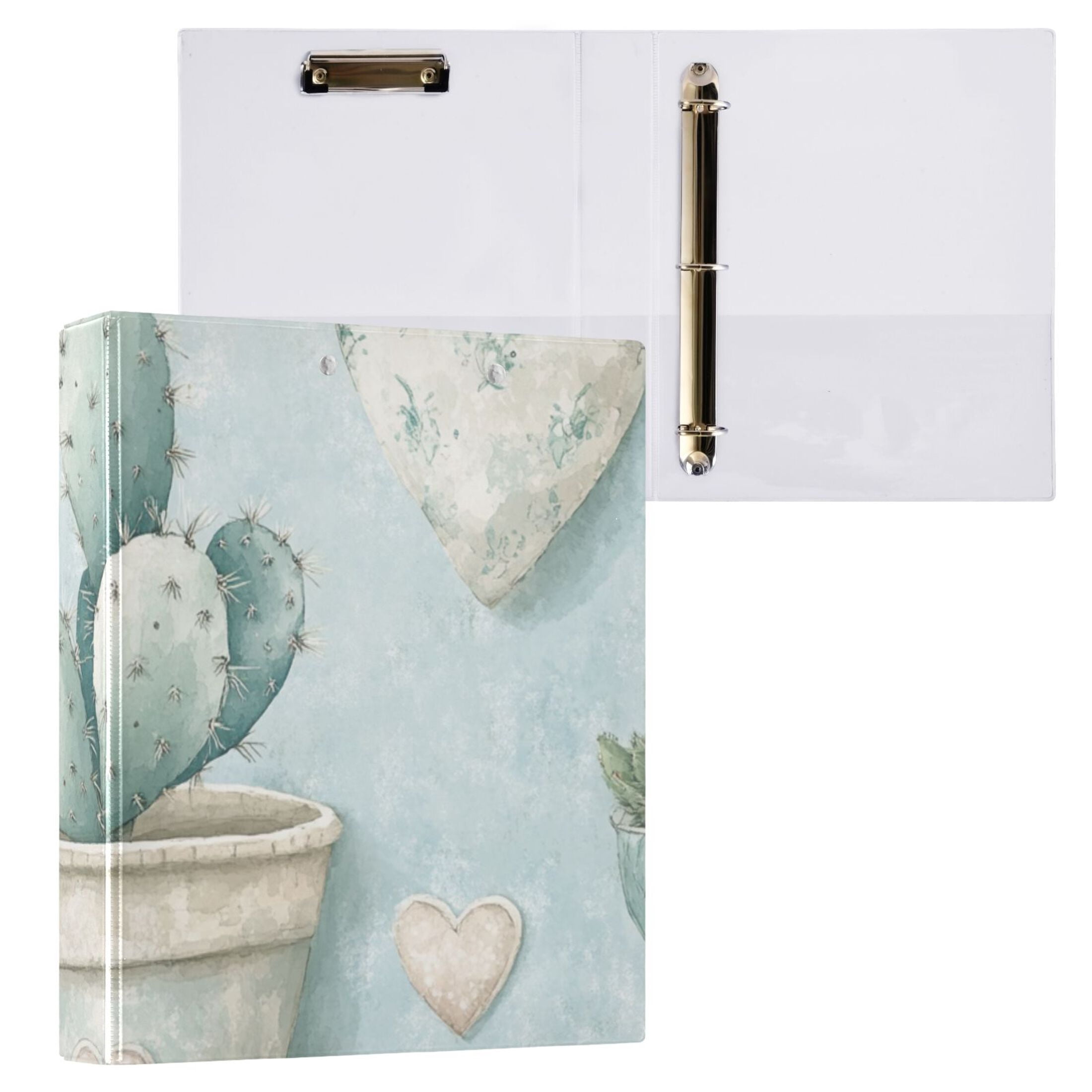Cute Cacti 3 Ring Binders 1.5 inch Hardcover File Folders with Interior Pockets A4 Size Organizer for School Office Hospital