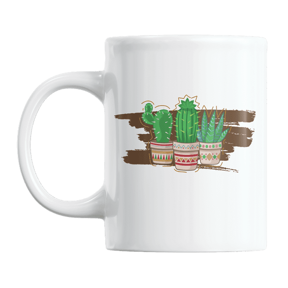 Cute Cacti Ceramic Coffee & Tea Gift Mug or Cup with Cactus Lover Theme Design (11oz)