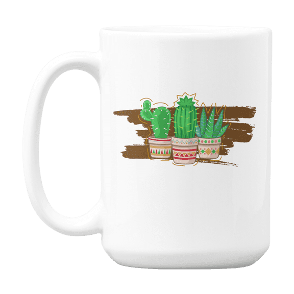 Cute Cacti Ceramic Coffee & Tea Gift Mug or Cup with Cactus Lover Theme Design (15oz)