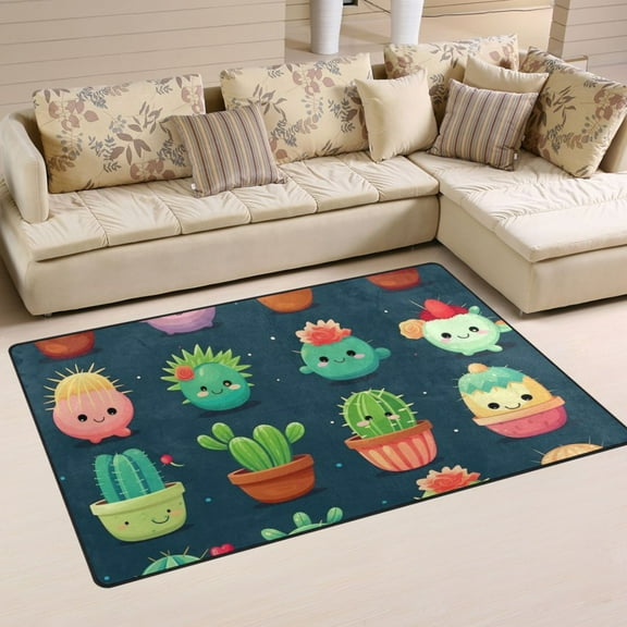 Cute Cactus Area Floor Mats Non-Slip Rugs Soft Doormat 31 x 20 inch Carpet for Living Dining Room Bedroom Decorative