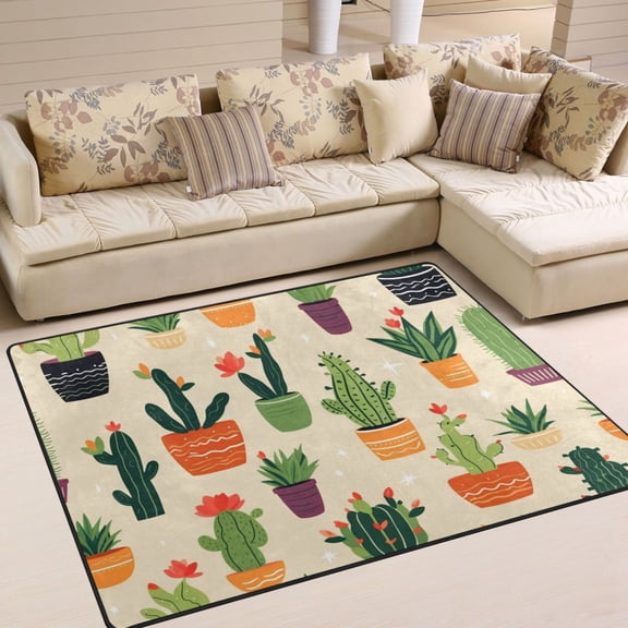 Cute Cactus Area Rugs Soft Non-Slip Floor Mats Large Nursery Carpets Doormat for Living Room Bedroom Hotel Decor 80"x58"