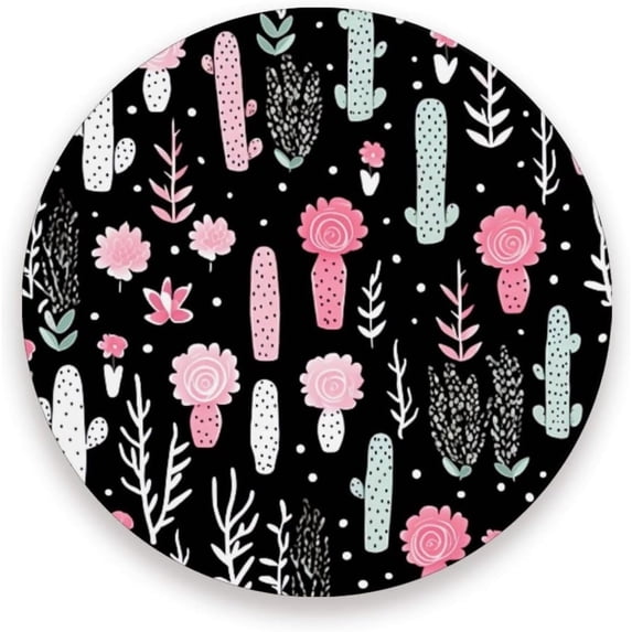 Cute Cactus Black Coaster, Drinks Round Absorbent Stone Set with Ceramic Stone and Cork Base, Tabletop Protection Mats and Cups Place for 2PCS Home Decor