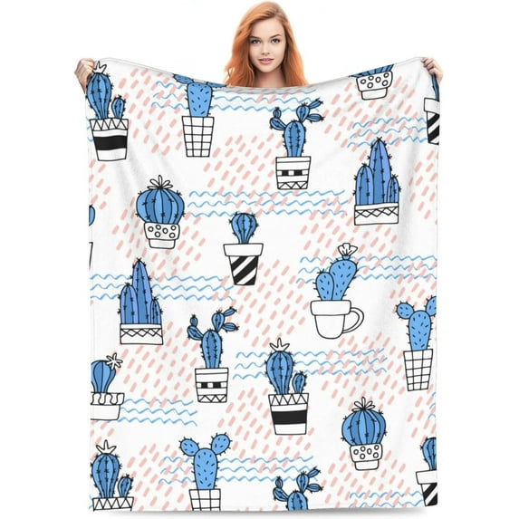 Cute Cactus Blanket Throw Blanket Soft Fuzzy Travel Blanket for Bedroom Living Room Couch Office Car All Season Gift for Girls Boys Women Men 80"x60"
