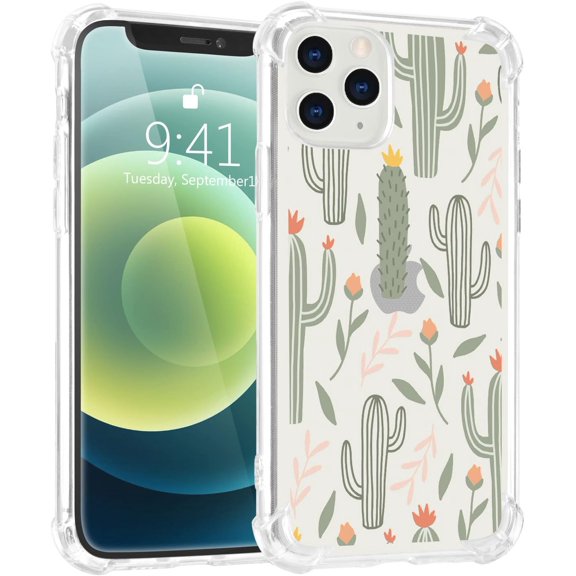 Cute Cactus Case Compatible with iPhone XR, Clear Cartoon Design Soft TPU Bumper Cover and Flexible Full Body Protection Shockproof Shell for Girls Women