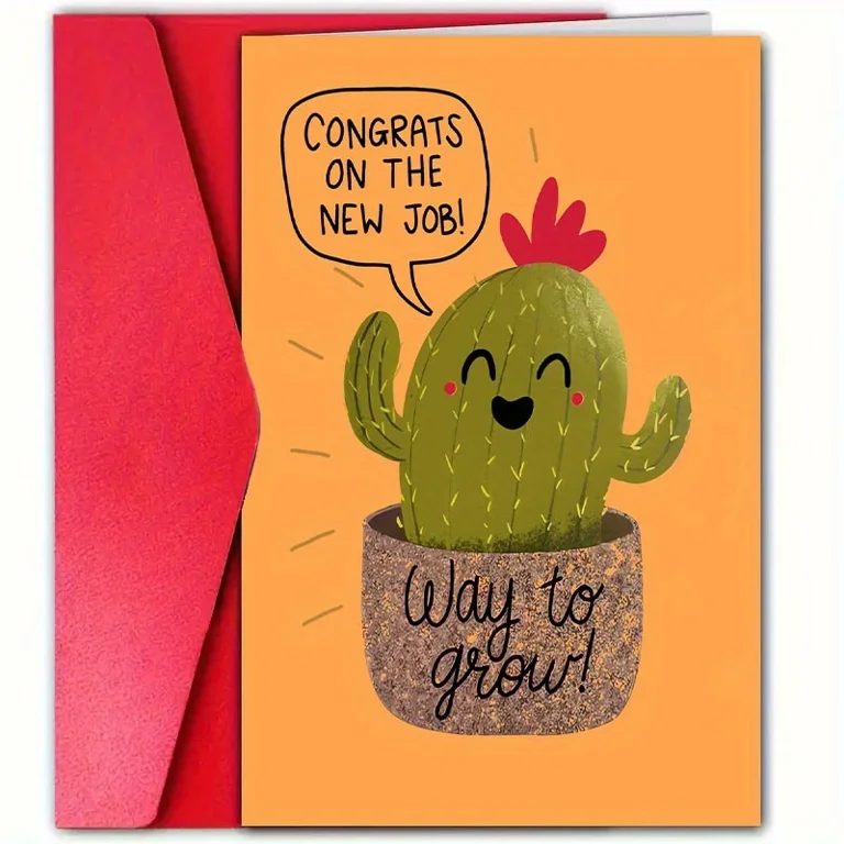 Cute Cactus Congratulations Card  Congrats on the New Job! Greeting Card  with Envelope  Perfect for Celebrating Career Milestones - Walmart.com