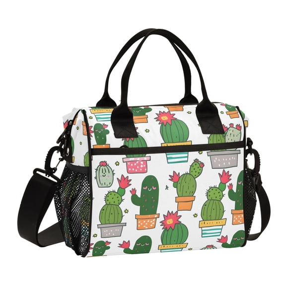 Cute Cactus Flower Lunch Bag Insulated Lunch Box Leakproof Reusable Cooler Tote Adjustable Shoulder Strap for Men Women 9L