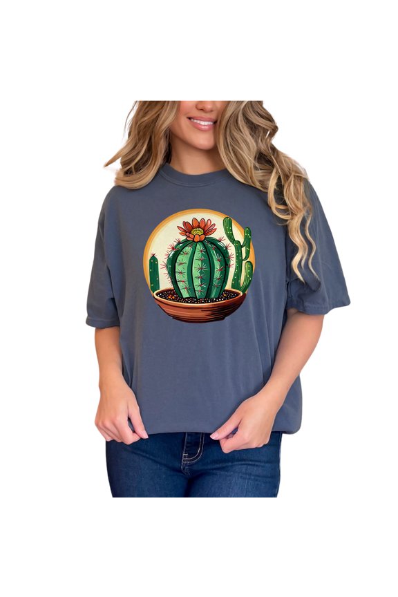 Cute Cactus Graphic Tee, Succulent Plant Illustration Shirt, Unique Desert Plant TShirt, Nature Lovers Gift, Botanical Art Top, Denim Comfort Colors T-Shirt, Large