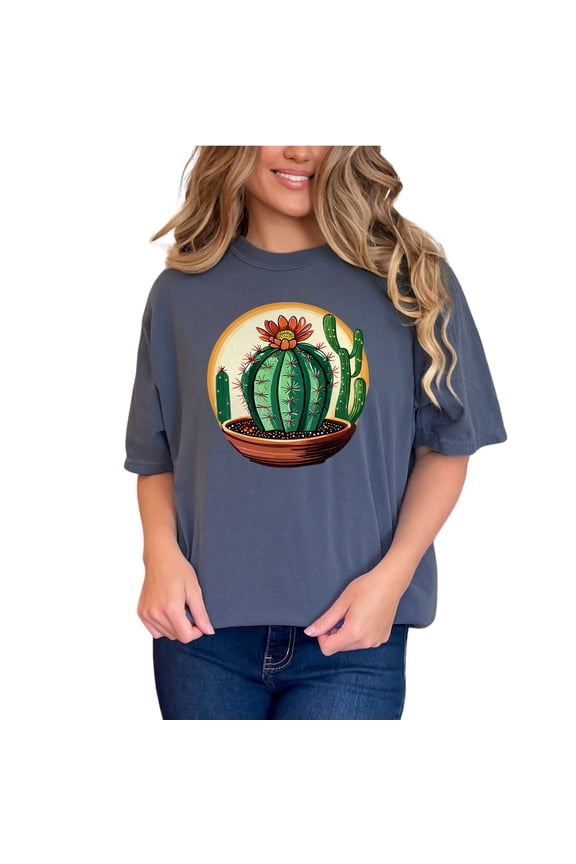 Cute Cactus Graphic Tee, Succulent Plant Illustration Shirt, Unique Desert Plant TShirt, Nature Lovers Gift, Botanical Art Top, Denim Comfort Colors T-Shirt, Small
