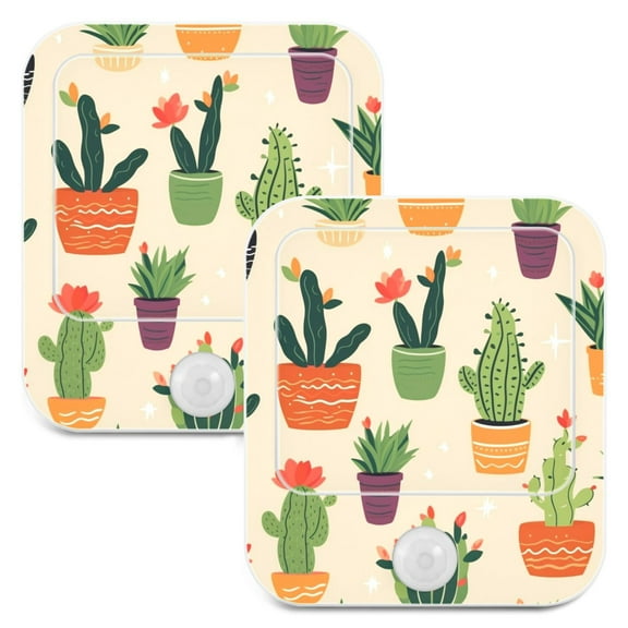 Cute Cactus LED Motion Sensor Night Light Plug into Wall 2 Pack Auto Dusk to Dawn Adjustable