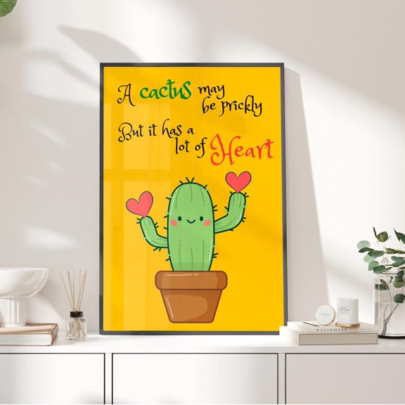Cute Cactus Quote Wall Art, Retro Botanical Motivational Decor, Unframed Paper Print Size 8x12