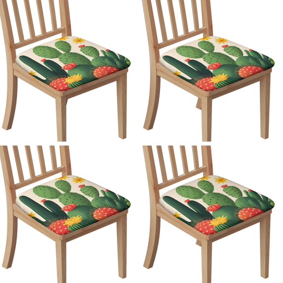 Cute Cactus Seat Covers for Dining Room Chairs Set Of 4,Stretch Printed Washable Chair Seat Cover with Elastic Ties and Button,Removable Waterproof Couch Cushion Covers