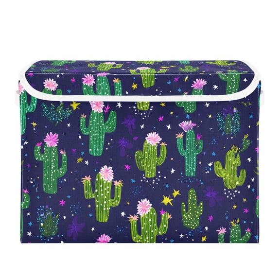 Cute Cactus Stars Pattern Foldable Storage Bin with Lid and Handle Collapsible Storage Box 16.5 x 12.6 x 11.8 inches