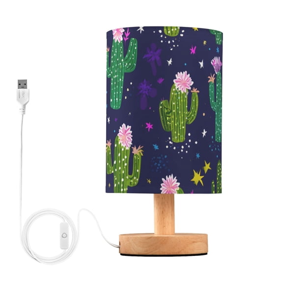 Cute Cactus Stars Pattern Table Lamp with USB Port LED Warm Light Lamp Night Light Home Decor