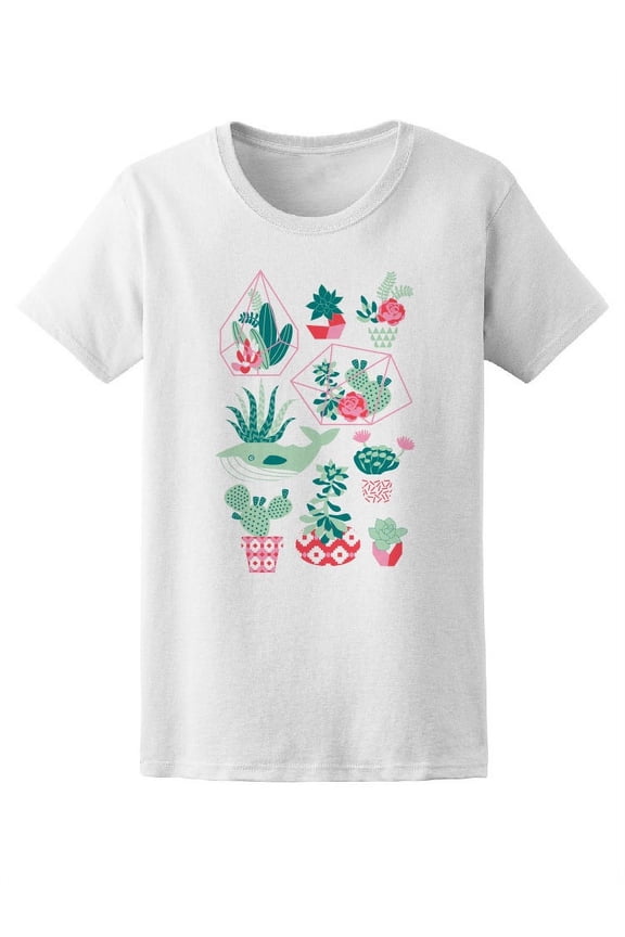 Cute Cactus Succulent Collage T-Shirt Women -Image by Shutterstock, Female Small
