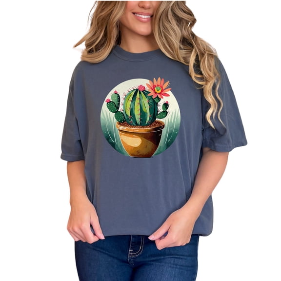 Cute Cactus T-Shirt, Funny Succulent Design, Flower and Plant Lovers Tee, Unique Graphic Shirt, Botanical Art Clothing Gift, Denim Comfort Colors T-Shirt, Small