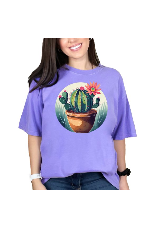 Cute Cactus T-Shirt, Funny Succulent Design, Flower and Plant Lovers Tee, Unique Graphic Shirt, Botanical Art Clothing Gift, Violet Comfort Colors T-Shirt, Medium